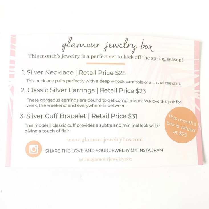 Glamour Jewelry Box March 2019 - Info Card Top