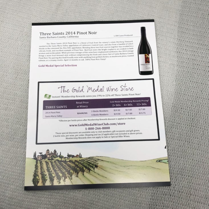 Gold Medal Wine Club April 2019 - Three Saints Brochure Front