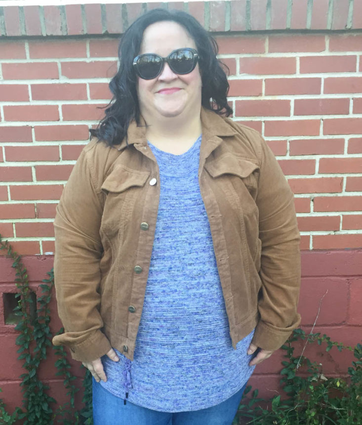 Gwynnie Bee Box March 2019 - WARP+WEFT Corduroy Trucker Jacket Wearing Front