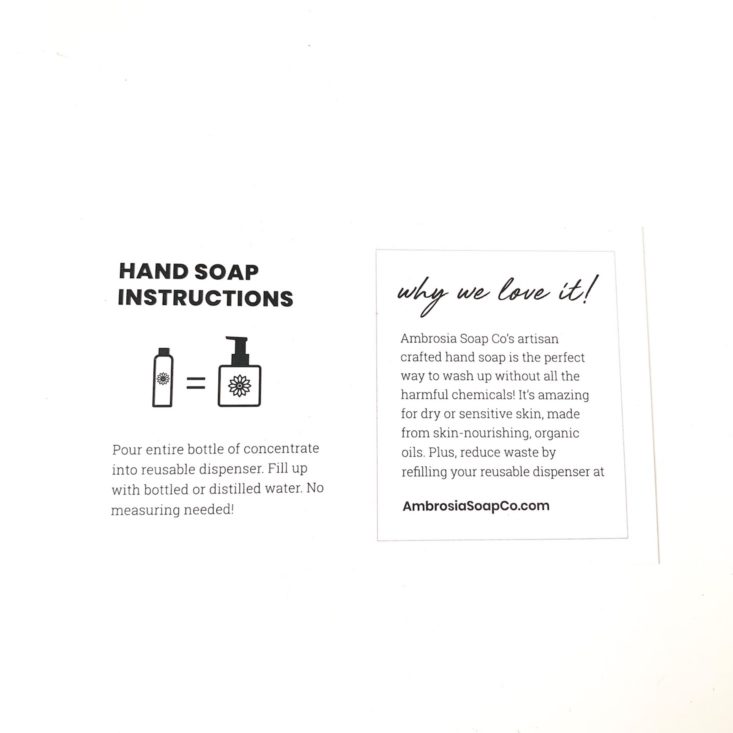 Lavish Bath Box March 2019 - Ambrosia Soap Co Lavish x Ambrosia Hand Soap Info Card