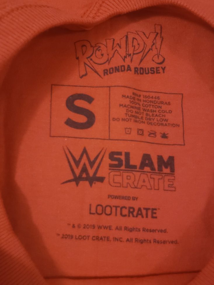 Loot Crate WWE Slam Crate February 2019 - Rowdy Ronda Rousey T-Shirt Tag