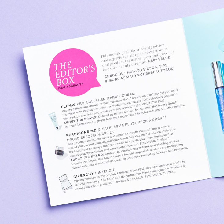 Macys Beauty Box April 2019 booklet products