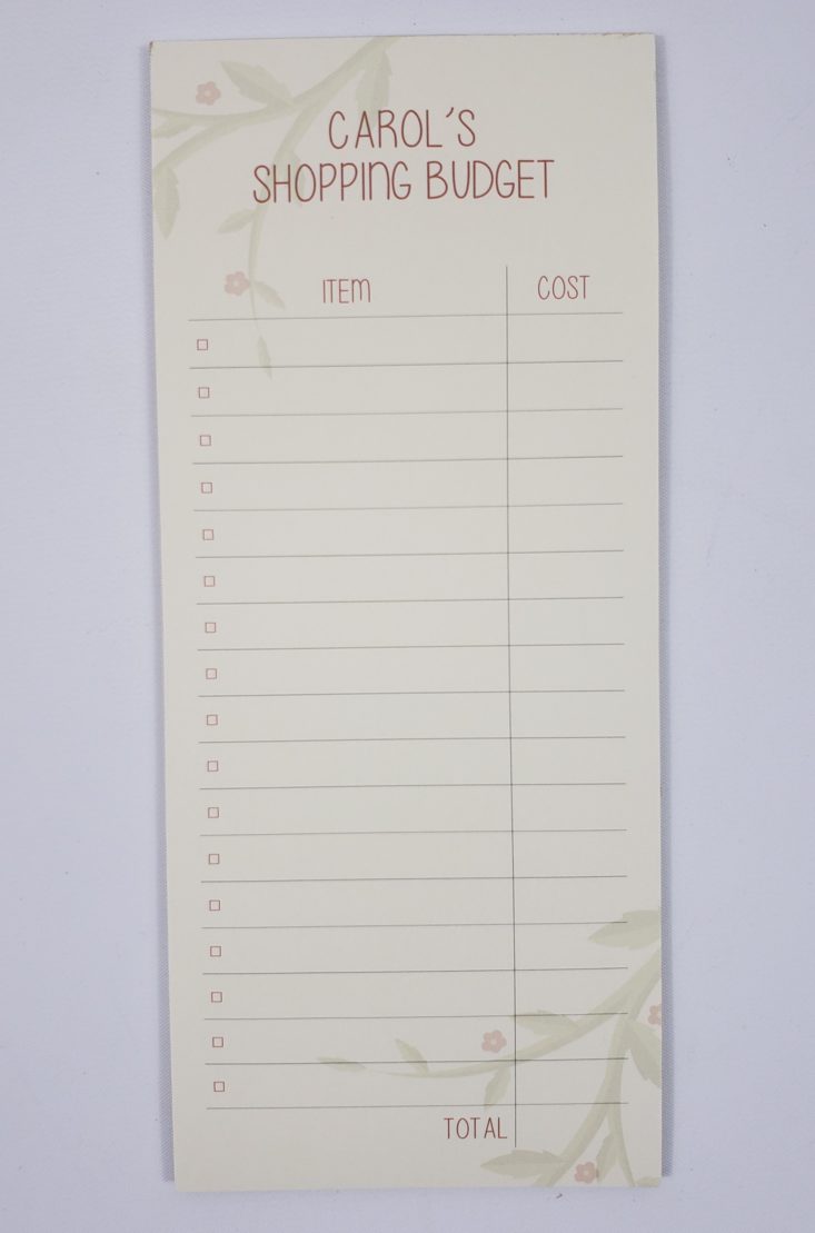 My Paper Box April 2019 - Personalize Shopping Budget Notepad Front