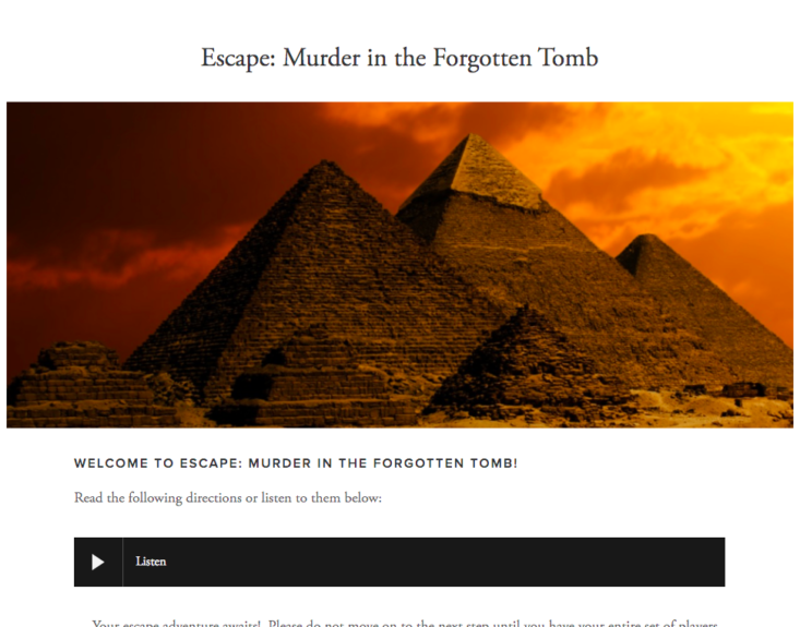 Escape The Crate Murder in the Forgotten Tomb webpage