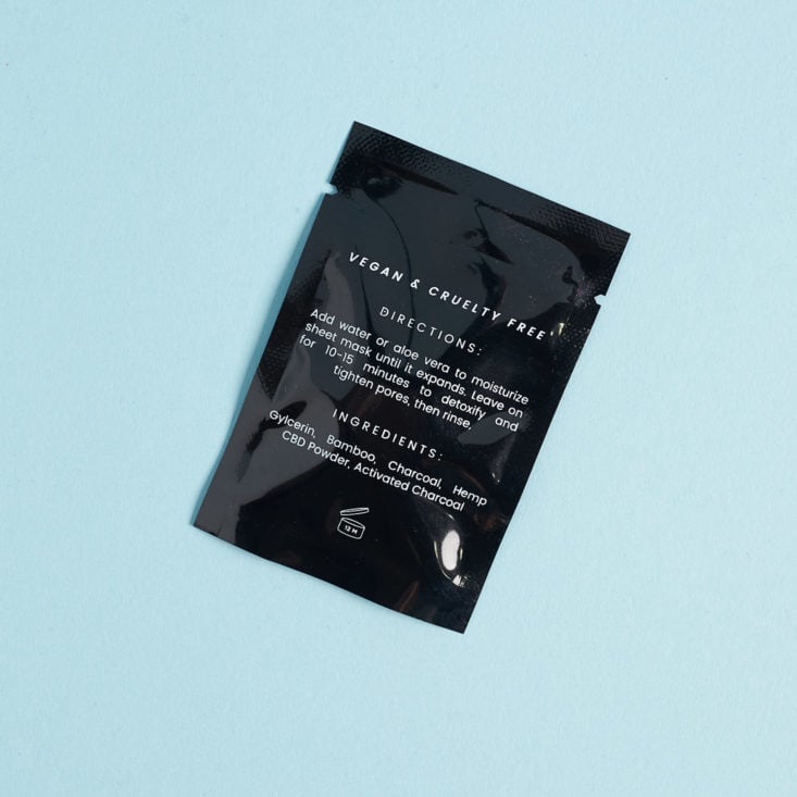 back of Millennial Beaute CBD + Charcoal Sheet Mask