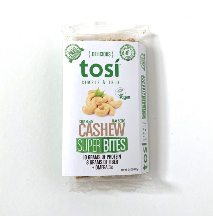 SnackSack Classic Review March 2019 - Tosi Health Superbites Singles in Cashew Packet Top
