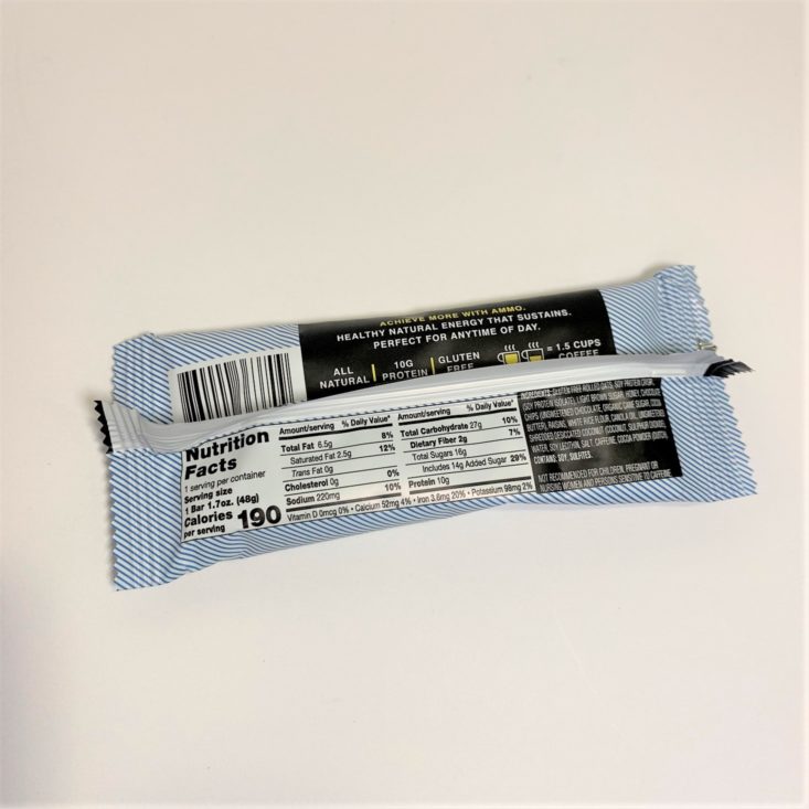 SnackSack Gluten-Free Review March 2019 - Ammo Chocolate Chip Granola Bar, 1.7 oz Back Top