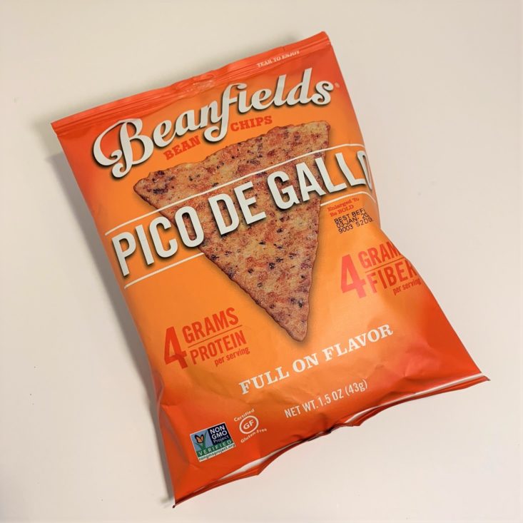 SnackSack Gluten-Free Review March 2019 - Beanfields Bean Chips, Pico De Gallo Front Top