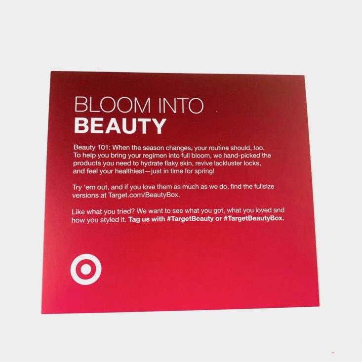 Target Bloom Into Beauty April 2019 - Info Card Front
