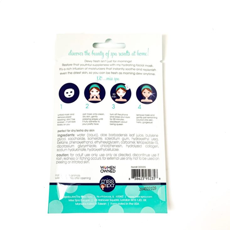 Target Bloom Into Beauty April 2019 - Miss Spa Hydrate Facial Sheet Mask Back