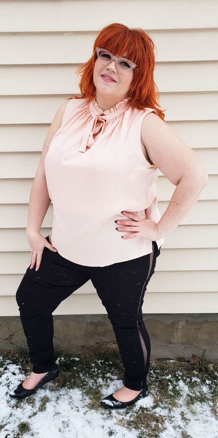 Trunk Club Plus Size Subscription Box Review March 2019 -Ruffled Tie Neck Blouse by CeCe 2 Front