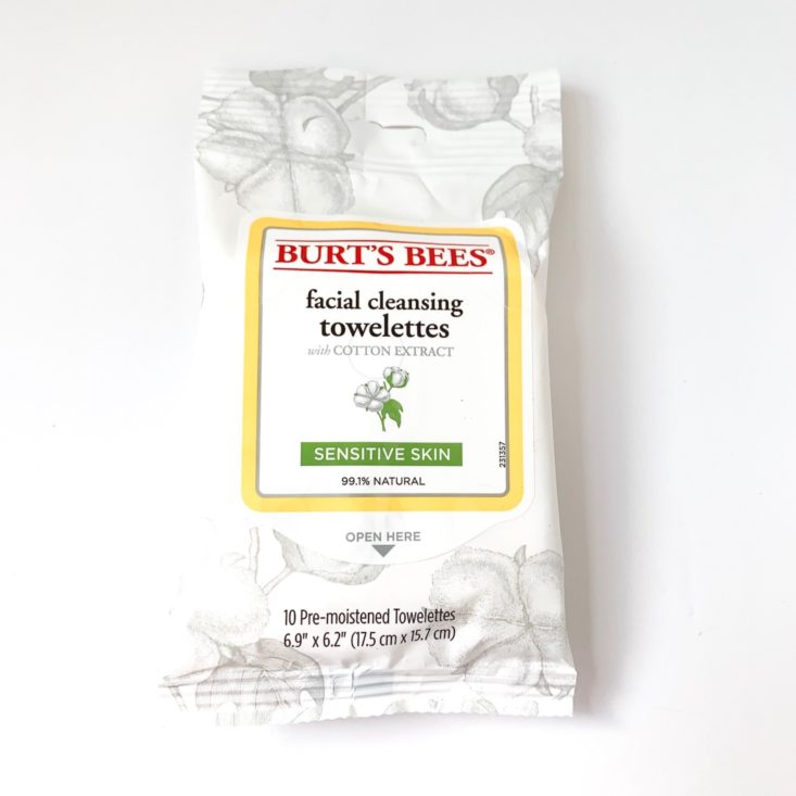 Whole Foods 24-Hour Beauty Bag Review April 2019 - Burt’s Bees Sensitive Skin Facial Cleansing Towelettes Top