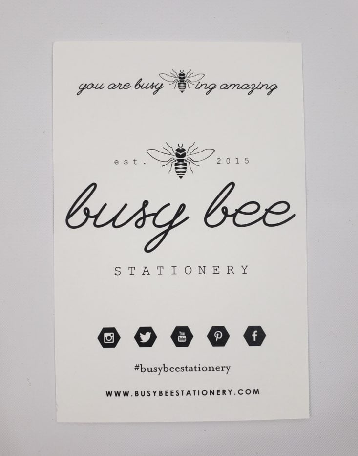 BUSY BEE STATIONERY Subscription Box May 2019 - Card Front Top