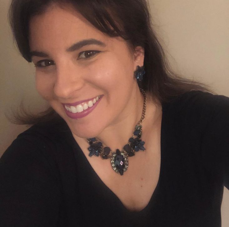 Bezel Box Mini Subscription Review- MAY 2019 - Selfie w Blue-Green Gem Necklace and Earrings
