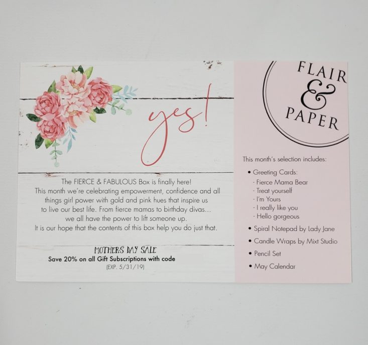FLAIR & PAPER Subscription Box Review May 2019 - Welcoming Card 2 Top