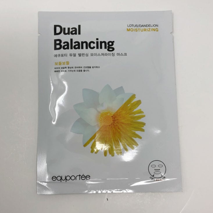 Facetory 4 Ever Fresh Review May 2019 - Equportée Dual Balancing Moisturizing Mask - LotusDandelion Front Top