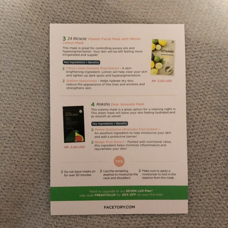 Facetory 4 Ever Fresh Subscription Review April 2019 - Information Card Back Top