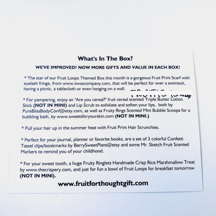 Fruit For Thought April 2019 - Information Card Back Top