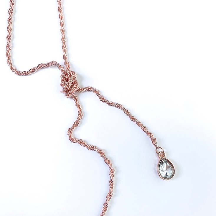 Glamour Jewelry Box March 2019 Review - Rose Gold Knot Lariat Necklace 2 Top