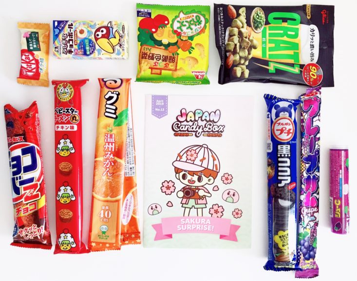 Japan Candy Box Sakura Surprise Review April 2019 - All Products Group Shot Top