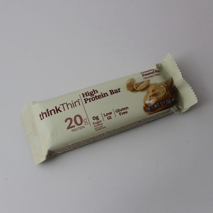 Love with Food May 2019 - Think Thin High Protein Bar in Creamy Peanut Butter, Chocolate Dipped Close Top