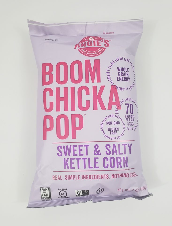 MONTHLY BOX OF FOOD AND SNACK REVIEW MAY 2019 - Boom Chicka Pop Sweet & Salty Kettle Corn Package Front