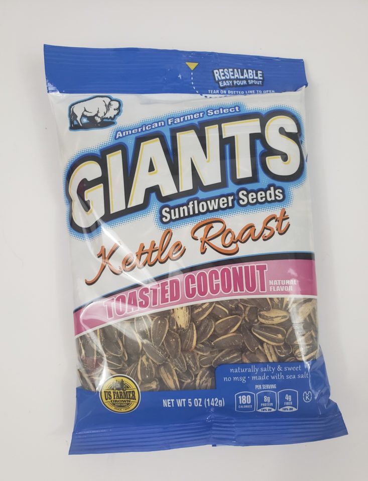 MONTHLY BOX OF FOOD AND SNACK REVIEW MAY 2019 - Kettle Roast Toasted Coconut Sunflower Seeds Package Top