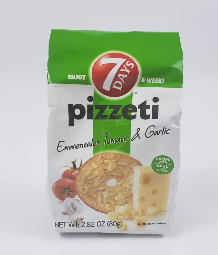 MONTHLY BOX OF FOOD AND SNACK REVIEW MAY 2019 - Pizzeti emmantaler, tomato & garlic Package Front