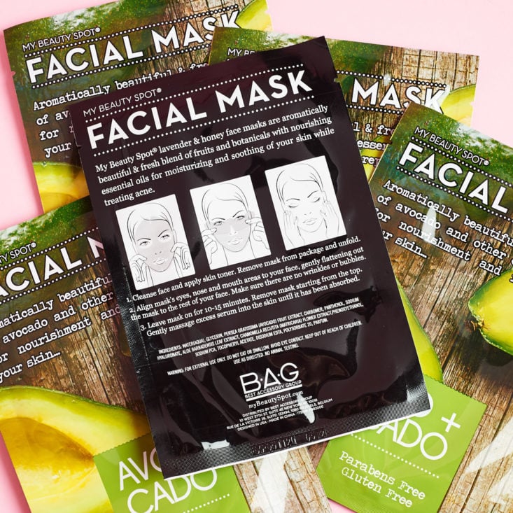 Peaches and Petals April 2019 review sheet mask back info