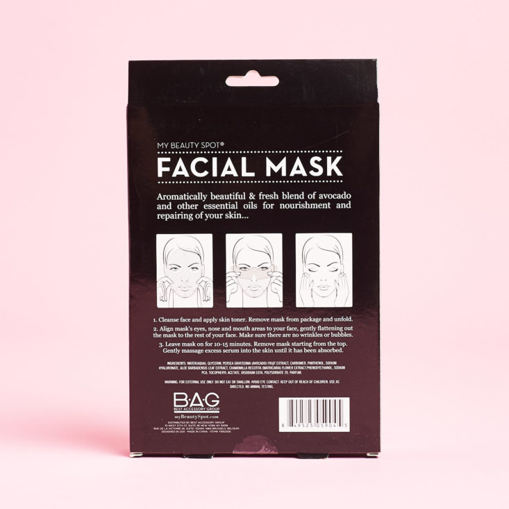 Peaches and Petals April 2019 review sheet mask back