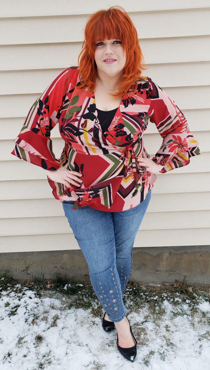 Stitch Fix Plus Size Clothing Box Review March 2019 - Alycia Wrap Blouse by City Chic Size 18W 1 Front
