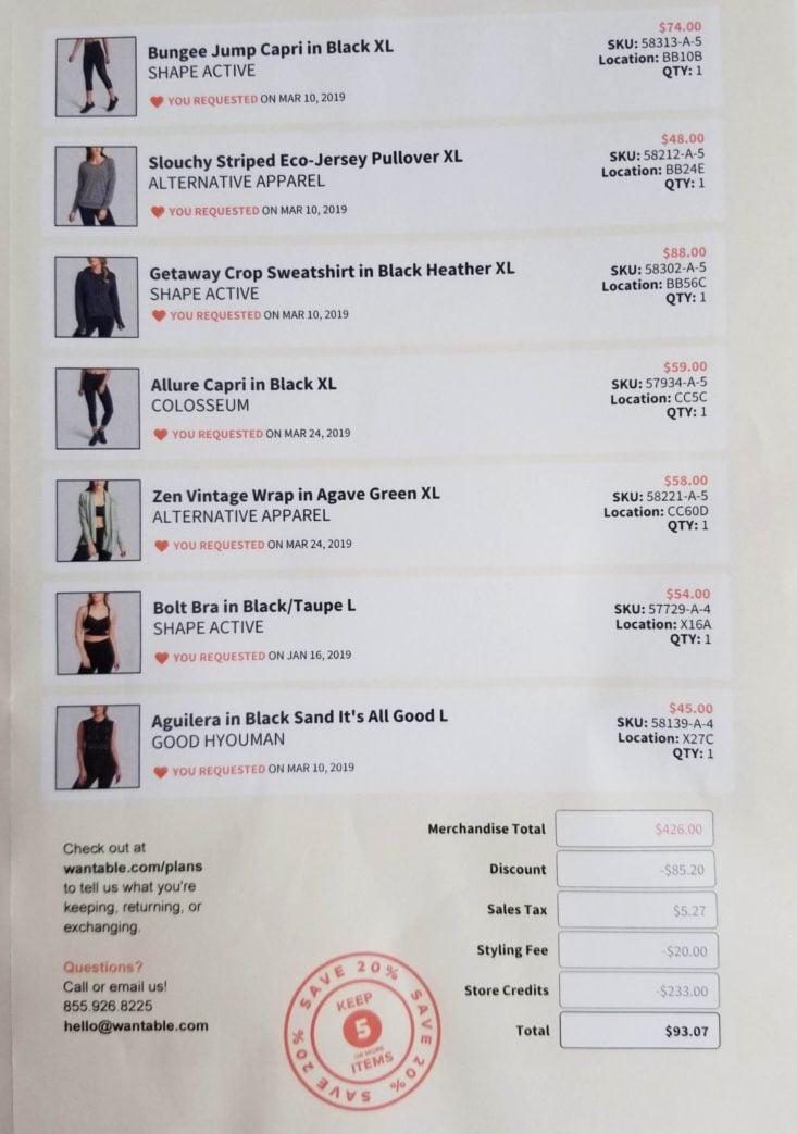 Wantable Fitness May 2019 item list