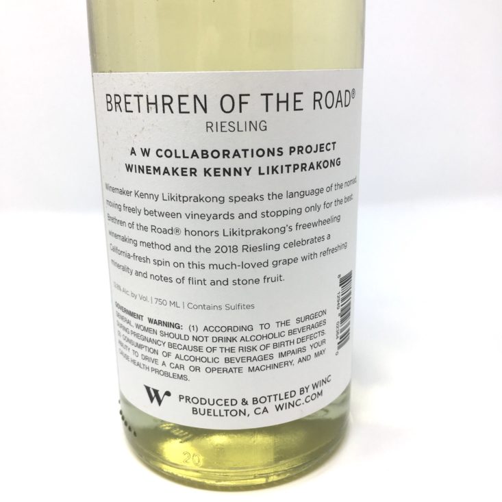 Winc Wine of the Month Review April 2019 - BRETHREN RIESLING BACK