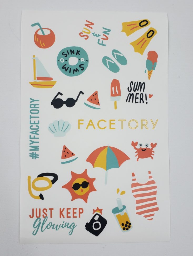 Facetory Lux Plus Review Summer 2019 - Sticker Sheet Top