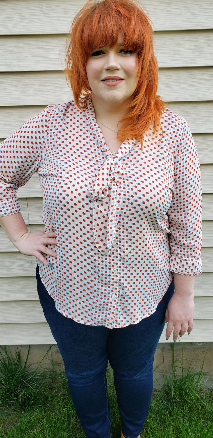 Gwynnie Bee Box May 2019 - Tie Neck Dot Print Top by Modcloth 3