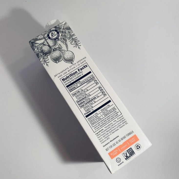 Keto Krate May 2019 - Milkadamia Unsweetened Vanilla Macadamia Milk, 32 oz Side 2