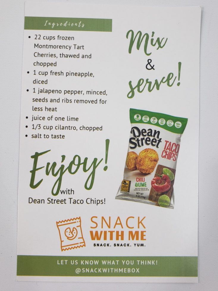 Monthly Box of Food and Snacks June 2019 - Recipe Card Back