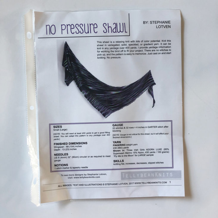 PostStitch Yarn Subscription Box Review June 2019 - No Pressure Shawl pattern Front Top