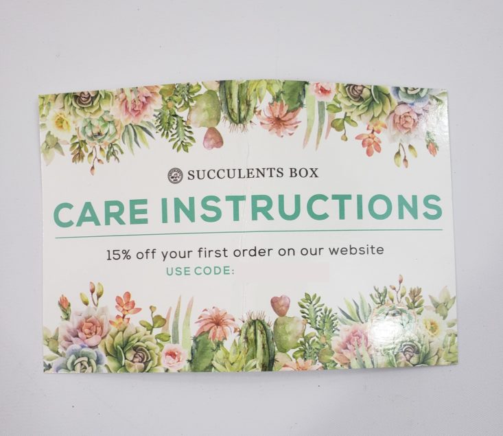 Succulents Box Review June 2019 - Care Instructions Front Top