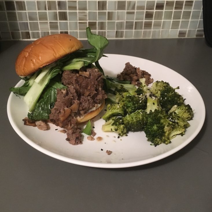 shiitake and hoisin beef burgers finished and plated