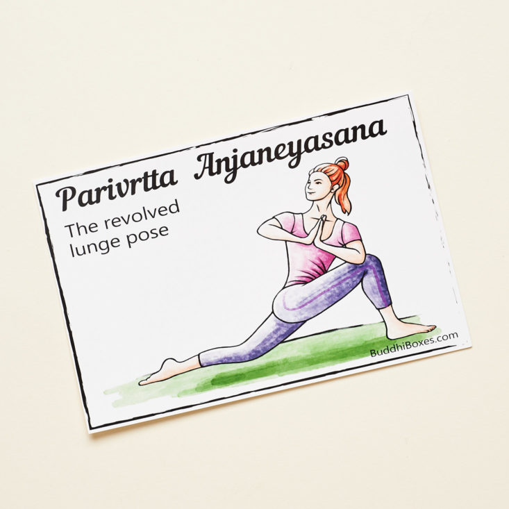 pose card with the revolved lunge pose