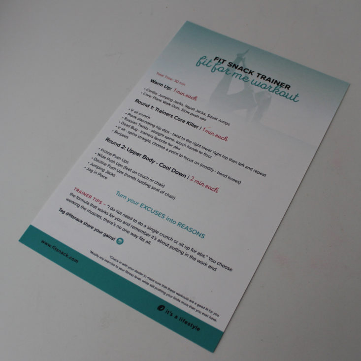 Fit Snack Box July 2019 - Booklet Back Top