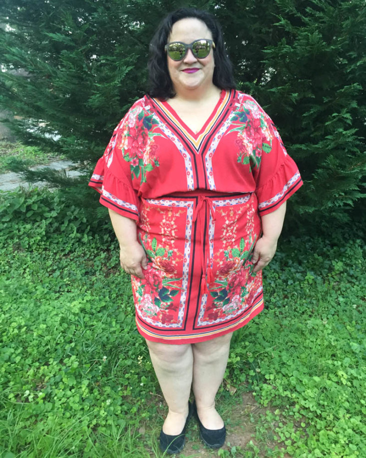 Gwynnie Bee June 2019 - Border Print Red Floral Dress 1