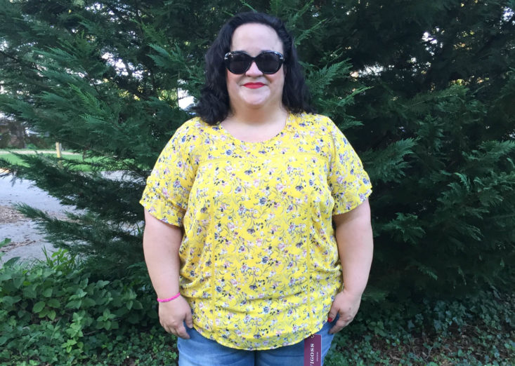 Gwynnie Bee June 2019 - Sheer Sleeve Yellow Floral Top 1