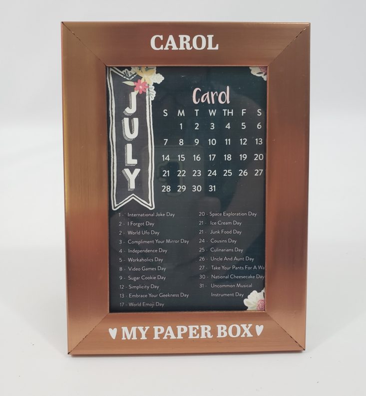 My Paper Box July 2019 - Monthly Calendar Frame 3