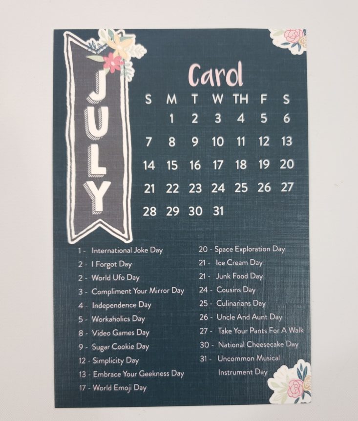 My Paper Box July 2019 - Monthly Calendar Page