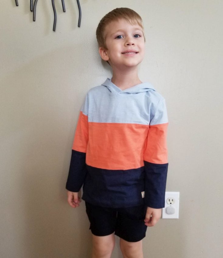 Stitch Fix Boys July 2019 hoodie and shorts modeled