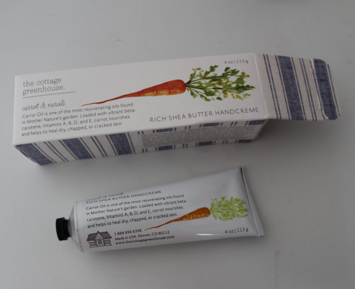 Vegan Cuts Beauty Box July 2019 - The Cottage Greenhouse Carrot and Neroli Handcreme