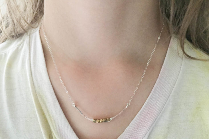 California Found Subscription Box July 2019 - Free Spirit Sterling And Brass Bead Necklace Wearing Front