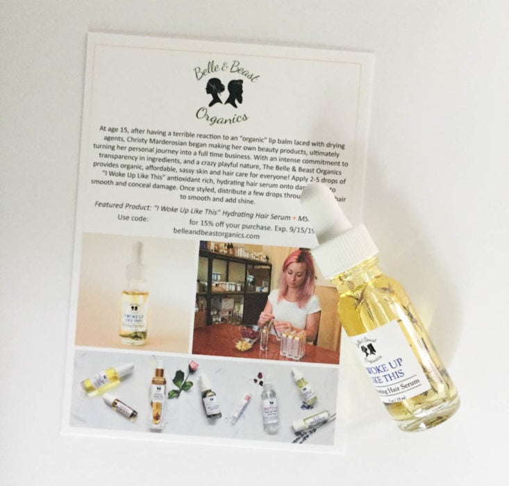 California Found Subscription Box July 2019 - Hydrating Hair Serum by Belle And Beast Organics Front